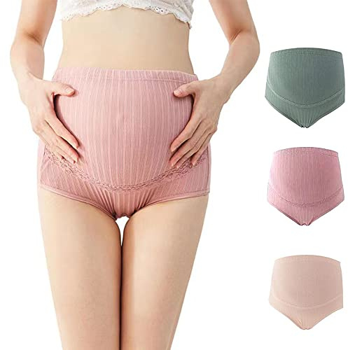 DZOZO Bragas de maternidad para mujer, bragas de embarazo, cintura alta, ropa interior, pantalones cortos, pantalones de apoyo para el vientre, 3 piezas, Pasta de Frijol Rojo, Rosa, Azul Misty, 3XL