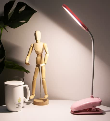sxysxysxy Leselampe Klemme LED Schreibtischlampe Bett Klemmlampe Touch-Steuerung Augenschutz 360° Flexibel USB Wiederaufladbare Akku 3 Farb & 3 Helligkeit für Bett Nachtlesen Büro,Rosa