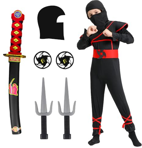 skyllc Costume Ninja pour enfants, costume de ninja pour garçon avec accessoires, idéal pour Halloween, Noël, les carnavals et les fêtes d'anniversaire,Taille M