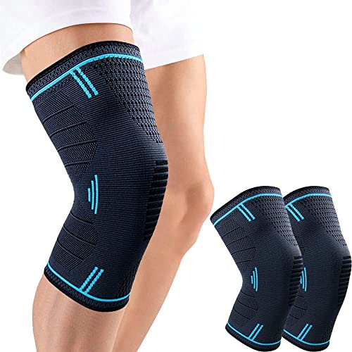 MILAIUN Kniebandage 2er Set, Kniestütze Männer und Damen, Knieschiene Stabilisierung mit Anti Rutsch Silikonstreifen für Arthritis, Meniskusriss, Knieschmerzen, Volleyball, ACL (2XL, Blau)