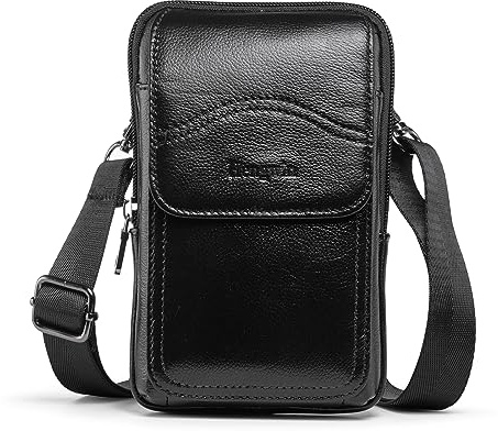Hengwin Mobilfodral Hållare, Liten Axelväska för Män, äkta Läder Crossbody Reseväska, Mobiltelefonfodral Hållare, Arbete Pengar Kortficka Holster