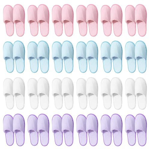 LYCN 24 Pairs Non Slip Disposable Slippers, Closed Toe Hotel Spa Slippers for Hotel Guest Family Women Man Travel Party Housewarming (Blue, Pink, Purple, White)