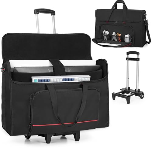 Trunab Rolling Monitor Carry Case for 24-27 Inch Monitors with Detachable Trolley, Padded Monitor Bag Hold Up to 2 LCD Screens/TVs and Accessories, Black Patented Design