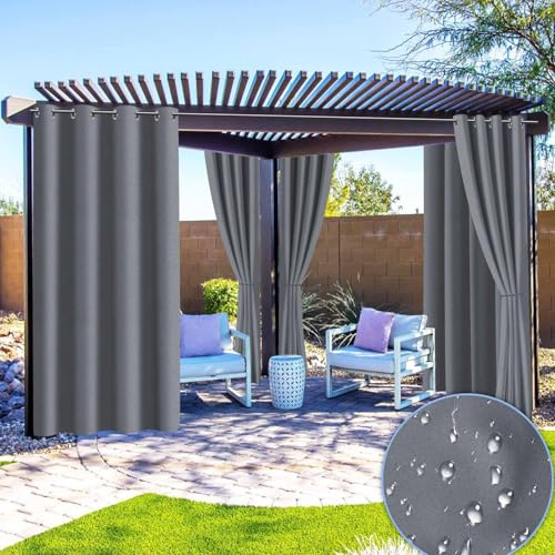 Fiqops Garden Lot de 2 rideaux d'extérieur résistants aux intempéries, avec œillets (1,6 pouces), rideaux brise-vue, protection solaire pour terrasse, balcon, tonnelle, 213 x 254 cm (hauteur x largeur