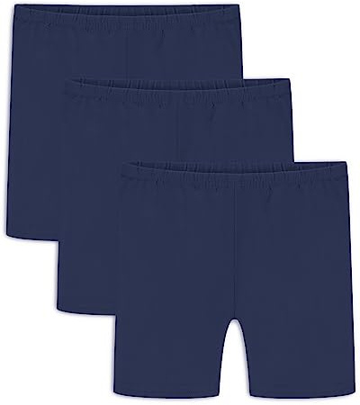 Auranso Girls Cycling Shorts Teen Kids Cotton PE Dance Cycle Gymnastic Shorts Breathable Under Dress Shorts for Girls 3 Pack Navy Blue, 10-12 Years