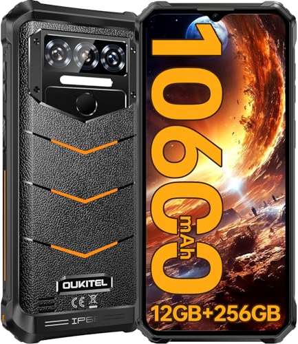 OUKITEL WP38 Outdoot Handy Ohne Vertrag - 12GB(6+6) +256GB Outdoor smartphone, 10600mAh 6,52” HD+ Smartphone outdoor, MediaTek android 13 gaming handy, 13MP Kamera, IP68/IP69K, 4G Dual SIM/OTG/NFC/GPS