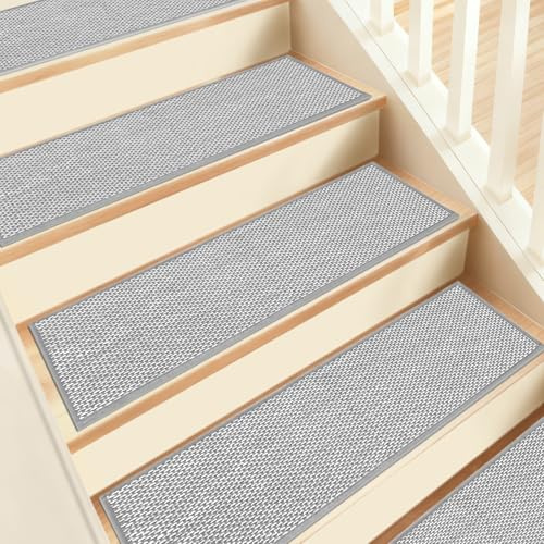 JHLGRE Tappeti per Scale Interne, 20cm*76cm 15pcs, Coprigradini per Scale, Tappetini per Scale in Legno, Tappetino Antiscivolo e Fonoassorbente con Retro Adesivo, Grigio