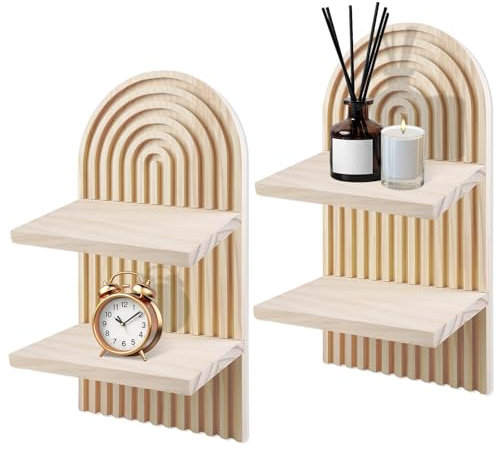 Mensola da parete Boemia, 2 pezzi, mensole da parete in legno, mensole sospese bohemien, 2 livelli, decorazione da parete bohemien, per scaffale fotografico, decorazione da tavolo, decorazione