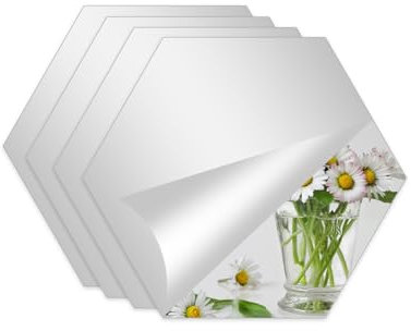 Fantasnight 4 pellicole a specchio autoadesive, specchietti adesivi esagonali, 30 x 30 cm, per bagno, scuola, soggiorno, camera da letto