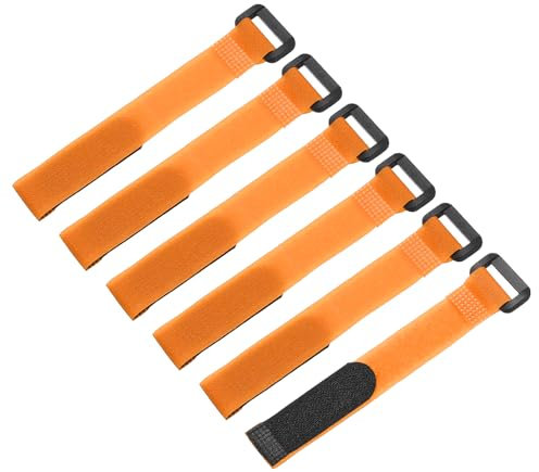 QUARKZMAN 6 Sangles de Fixation de Batterie Réutilisables, 0,8X8 Orange Nylon Sangle de Serrage Réglable Polyvalente avec Crochet et Boucle pour Quadricoptères Fpv Rc