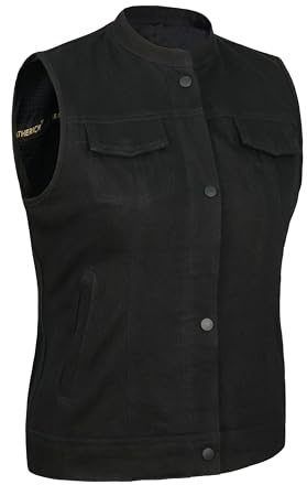 Leatherick Chaleco de motociclista Ladies Pure Denim - chaleco de motociclista duradero estilo club para mujer con 7 bolsillos funcionales (FR/ES, Letras, M, Regular, Regular, Negro)