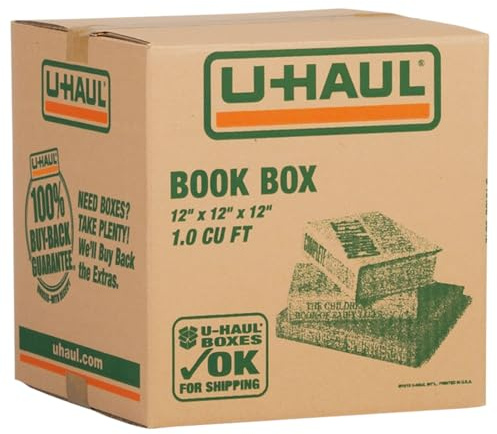 U-Haul 11-Piece Book Moving & Shipping Box Kit with Handles – Includes 10 Book Boxes (12” x 12” x 12” L x W x H) and 1 Roll of Packing Tape