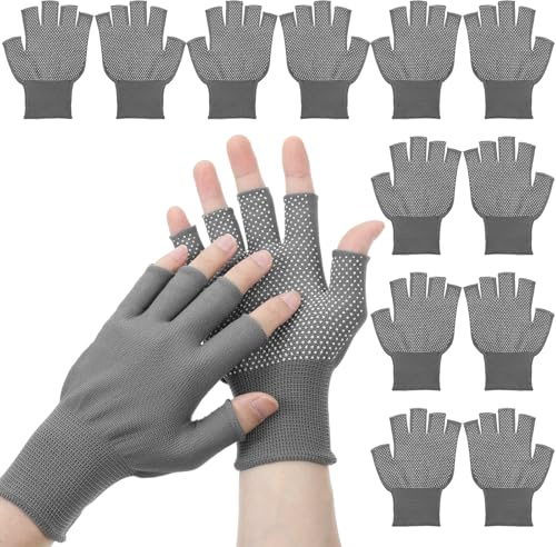 DOPENSPI 6 Pack Half-Finger Workout Gloves, Lightweight Half-Finger Slip Breathable Fingerless Work Glove Compression Gloves for Cycling Sports Motorcycle Fishing(Grey)