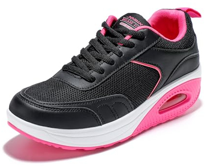 JOMIX Chaussures Basculantes Femme – Fitness, Marche & Gym Confortables, Légères, Semelle Ergonomique à Talon, Amortissantes, Antidérapantes, Respirantes avec Lacets SD9133-1 (Noir,37)