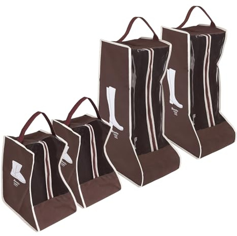 4pcs Boot Storage Bags, Brown Tall & Short Boots Protector Bags with Handles & Transparent Window Dust Proof Waterproof Boot Travel Bag for Travel Home Storage