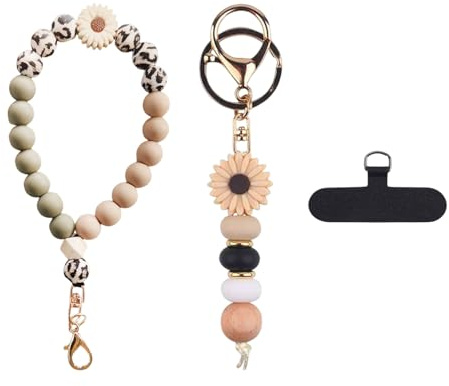 DUINIU Accesorios De Decoración para Teléfonos Móviles De 3 Piezas, Que Incluyen Cordón para Teléfono Móvil con Cuentas De Silicona, Muñequera Elástica, Llavero Margarita, Sello Hermético Ultrafino.