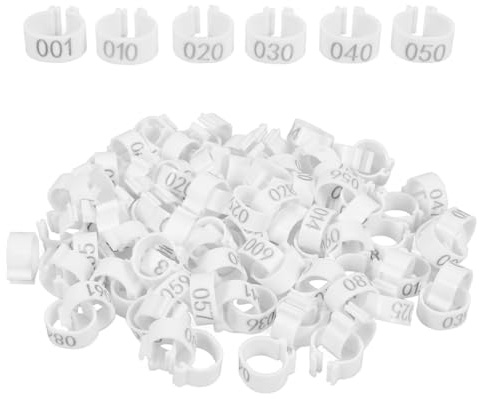 UTHCLO 100 Anillos de Identificación para Palomas Mensajeras, Legibles y Numerados, Color Blanco, Material Abs, Fáciles de Identificar para Aves y Palomas