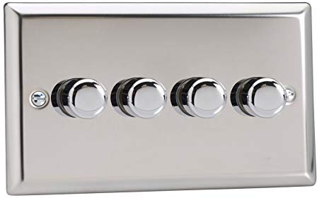 Varilight 4-Gang 2-Way V-Pro Push On/Off Rotary LED Dimmer 4 x 0-120W (Twin Plate) Mirror Chrome