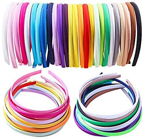 Candygirl 26 Pièces Serre-tête Unis 10mm Serre Tete Femme Multicolore en Satin Bandeau Plastique Uni Cheveux Accessoires Fille Enfant Cerceau de Cheveux Élastique pour Noël Fête DIY Bricolage