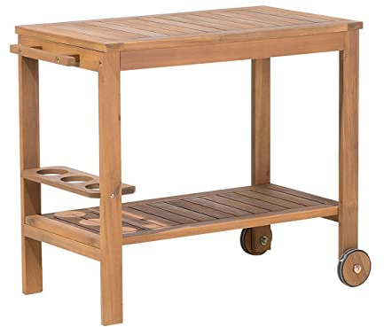 Desserte à Deux roues Chariot Barbecue en Bois d'Acacia Clair Naturel Très Résistant pour Jardin Terrasse ou Balcon au Style Moderne Beliani