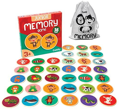 Montessori-Inspired Wooden Matching Game for Toddlers 2-4 Years - Durable, Scratch-Resistant 36 Card Set, Includes Carry Bag - Memory Game for Toddlers 2-4 Years - Cognitive Verbal Skills Development