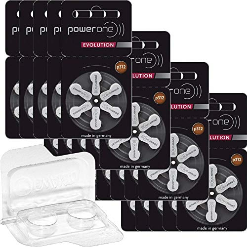 120x Für Power One Evolution Gr. 312 Hörgerätebatterien 1,45V (20x 6er Blister) + Aufbewahrungsbox für 2 Hörgerätebatterien (120 Batterien, braun)