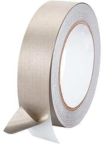 OLYCRAFT 26mmx20m Faraday Gewebeband Doppelt Leitfähiges HF Gewebeband Hoch Abschirmendes Leitfähiges Band Splittergewebe Klebebandrolle Zur Signalblockierung Kabelbaum Umwicklung