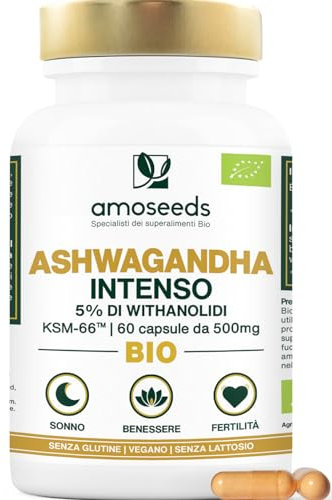 Ashwagandha BIO KSM-66™ | Alto Dosaggio: 5% di withanolidi | 60 capsule da 500mg | Antistress, Sonno, Energia, Benessere | Qualità Superiore