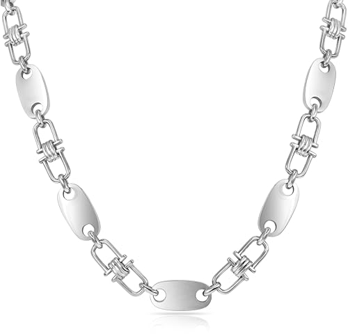 TAIPAN - Halskette für Herren Plattenkette aus Edelstahl 10 mm breit 60 cm lang - Massive Steigbügelkette mit beweglichen Gliedern - Glänzende Statement Kette für Männer inkl. Schmuckbox & Putztuch