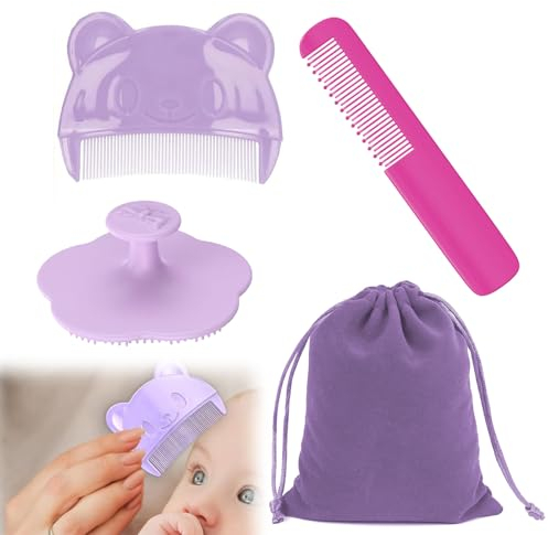 3 Stück Baby HaarbüRste,Babybürste,Milchschorf Kamm,BabybüRste Neugeborene BadebüRste, Massagekamm 1, Geeignet Zum KäMmen Von Babyhaaren Und Massieren Der Kopfhaut (Lila)