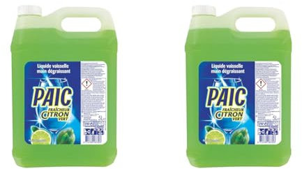 PAIC Liquide Vaisselle Fraîcheur Citron Vert, Action Nettoyante, Dégraissante et Anti-Odeur, Format Économique, Bidon de 5L (Lot de 2)