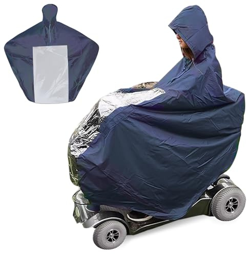 WEGREAT Regnponcho för elfordon: 165 x 110 x 175 cm Mobility Scooter regnskydd för rullstolar, elskoter, universal vattentät regnponcho med reflekterande ränder genomskinlig panel