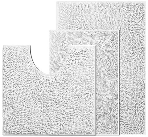UHOUSEST Badematte rutschfest, Weicher Badezimmerteppich-Wasserabsorbierend Badematte, Maschinenwaschbar Badvorleger, für Badewanne und Toilette-Weiß 3 Stück