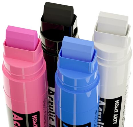 HOMY ARTY Acrylstifte 15mm Breit, Permanent Acrylfarben Stift, Wasserfeste Farbstifte Stift für Steine, Schilder, Kalligraphie und Gemälde im Freien (4 farben)