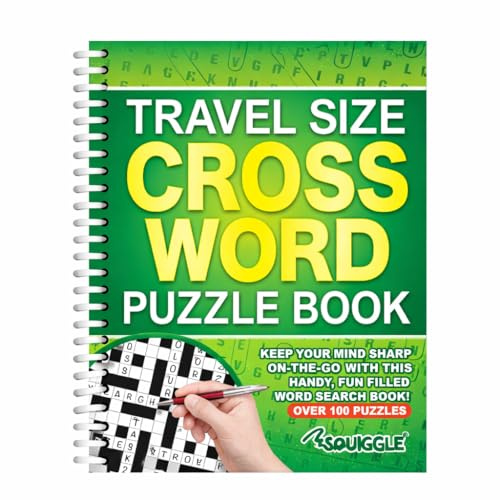 Sixstore A5 Spiral Bound Travel Size Crossword Puzzle Book, Cross Word Brain Teasers, Green