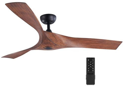 VONLUCE 52 Inch Ceiling Fan No Light with Remote Control, 132 cm Modern Ceiling Fans with 3 Blades Timer 6 Speeds Reversible Motor, Low Profile Ceiling Fan for Living Room Kitchen Bedroom, Walnut