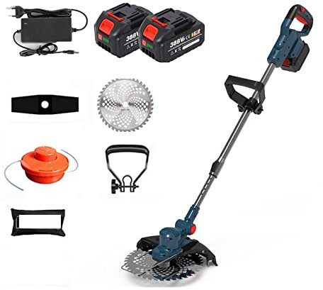 Cortasetos, Cortacésped inalámbrico, Motor sin escobillas, cortadora de césped eléctrica, ángulo de longitud ajustable, poda telescópica, herramientas de jardín, rueda de alambre(2 battery set)