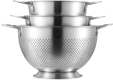 3 Pièces Passoire Inox Tamis Cuisine avec Poignées et Base Métal Ustensile Cuisine pour Pâtes Salade Riz