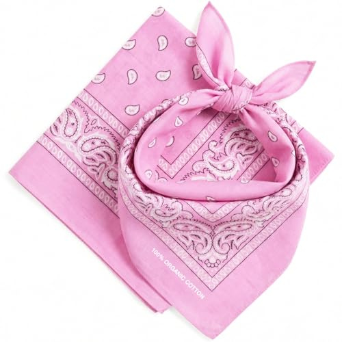 AURAE Rosa bandana – 100 % bomull och naturliga fibrer – rosa bandana halsduk utan polyester – mjuk, hållbar och maskintvättbar – för män och kvinnor – unisex och barn – 2-pack