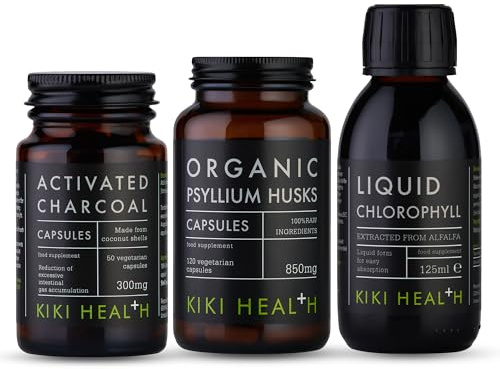 Digestive Support Blend – Liquid Chlorophyll 125ml, Activated Charcoal, Psyllium Husks – Gut Cleanse & Digestive Support Bundle for Natural Detox, Bloating Relief & Daily Wellness