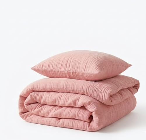 MBESZKA Musselin Baby Bettwäsche Set 100% Baumwolle Kinderbettwäsche 90x120 cm Babybettwäsche Weich Atmungsaktiv Öko-Tex Bügelfrei Temperaturregelnd Naturmaterial, Kinder Bettwäsche für Kleinkind Rosa