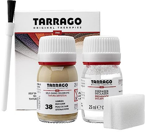 Tarrago | Kit 25 ml di colorante auto-lucido | Tintura autolucidante per scarpe, accessori e primer | Copre sfregamenti e calzature Pelle scamosciata (38)