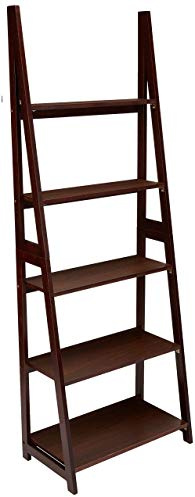 Amazon Basics 5-Tier Ladder Bookshelf Storage Organizer, Tall Bookcase for Small Space, Solid Rubberwood Frame, Modern Display Shelf, Espresso Finish, 14 D x 24.8 W x 70.1 H