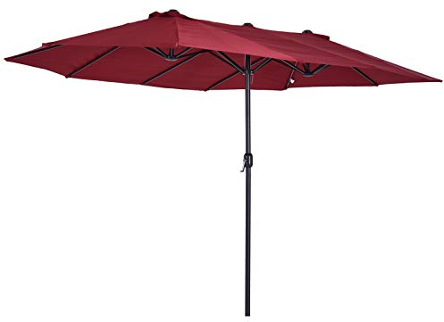 Outsunny Sombrilla Doble 4,55x2,65 m Terraza Exterior con Manivela Manual Resistente al Agua y Protección Solar Grande para Terraza Playa Piscina Rojo