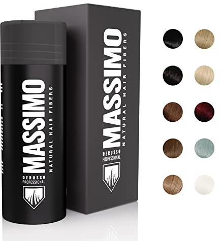MASSIMO Derusso Professional – 25g Streuhaar, Schütthaar (dunkelbraun) Hair Fibers zur Haarverdichtung und Kaschierung bei Haarausfall, Geheimratsecken, lichtes Haar – 100% natürlich
