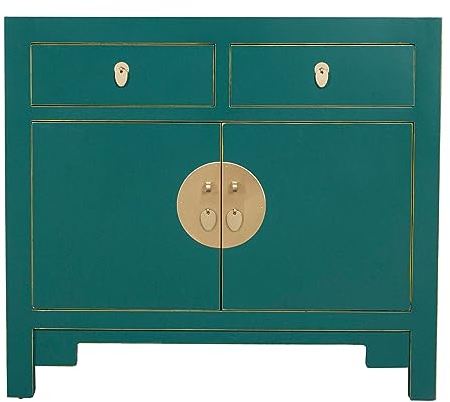 Fine Asianliving Chinesischer Schrank Blaugrün - Orientique Kollektion B90xT40xH80cm China Chinesischer Schrank Chinesischer Hochzeitsschrank Orientalische Möbel Asiatische