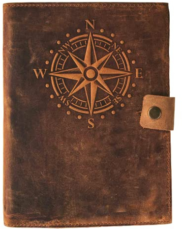 Travel Journal Series by Modest Goods - Refillable Leather Cover and A5 Notebook - Travel Accessories for Men & Women - Great for Traveler Adventure Journal, Vacation Scrapbook, Planner (Compass)