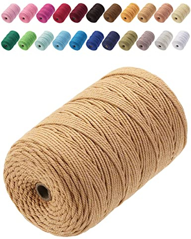 GOHOF Cotton Macrame Cord 3mm x 200m Natural Colored Macrame Supplies, Soft Craft Cotton Rope for Plant Hanger Wall Hanger Dreamcatcher (latte)