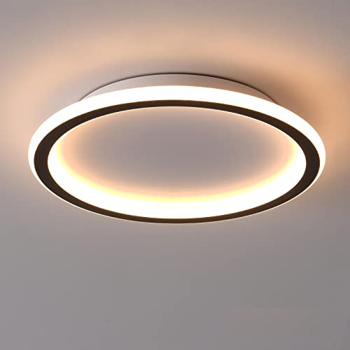 Schindora LED-Deckenleuchte, flach, 24 W, warmweiß, 3000 K, 1500 lm, modern, ultradünn, schwarz, runde Deckenleuchten, Ø315 mm, für Lounge, Wohnzimmer, Küche