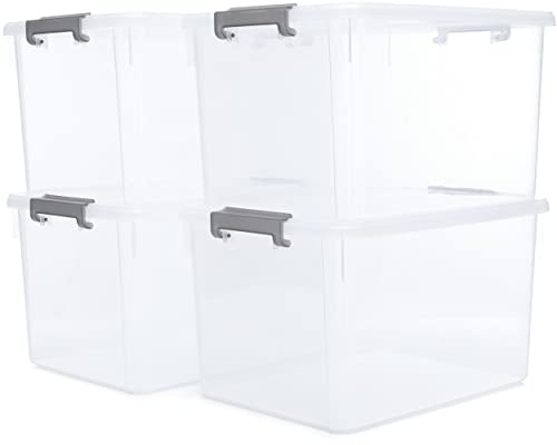 Citylife 4-Pack 32 QT Clear Plastic Storage Bins with Latching Lids